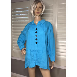 Yushi Tunic Blue XL Tunic Top Designer, Button Accents, Collared Lightweight USA